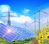 Symbolbild erneuerbare Energie, Solarstrom, Windkraft