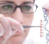 Symboldbild: Wissenschaftler baut Modell eines DNA-Strangs um.