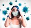 Scared woman in mask, coronavirus panic